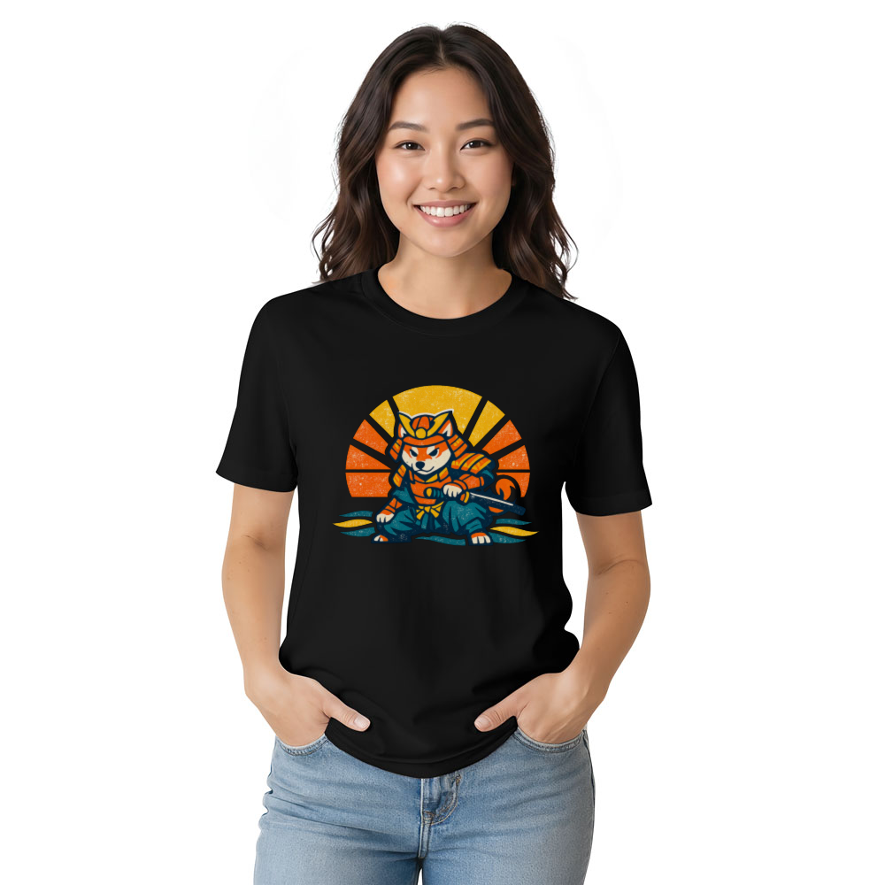 Shiba Samurai Retro Sunset T-Shirt - Dog Lovers And Anime Fans