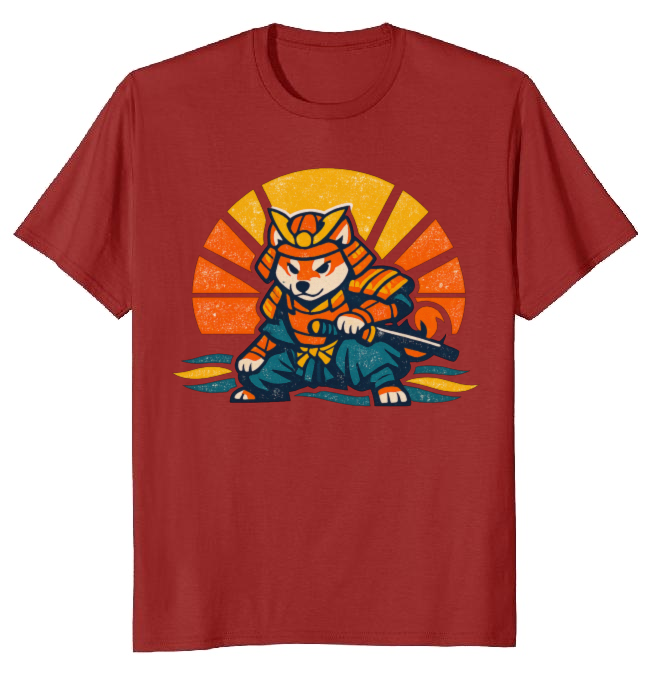 Shiba Samurai Retro Sunset T-Shirt - Dog Lovers And Anime Fans