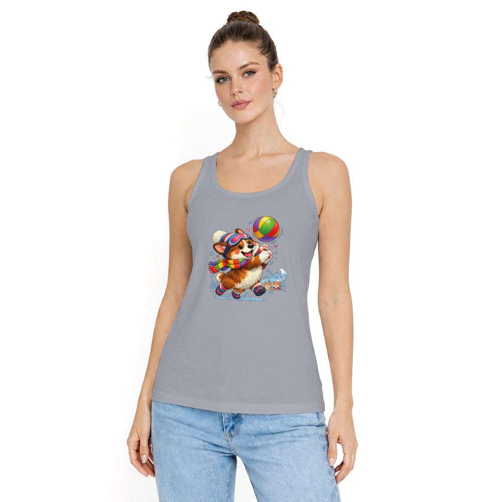 Teamwork Makes The Snow Work Playful Sporty Corgi Illustration Tank Top