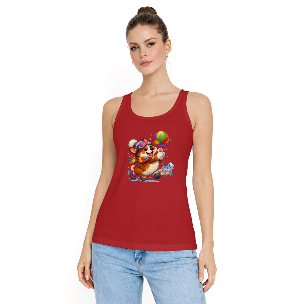 Teamwork Makes The Snow Work Playful Sporty Corgi Illustration Tank Top