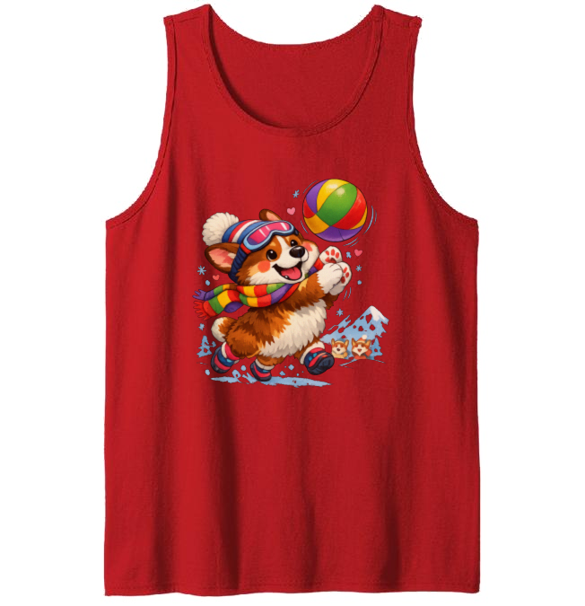 Teamwork Makes The Snow Work Playful Sporty Corgi Illustration Tank Top