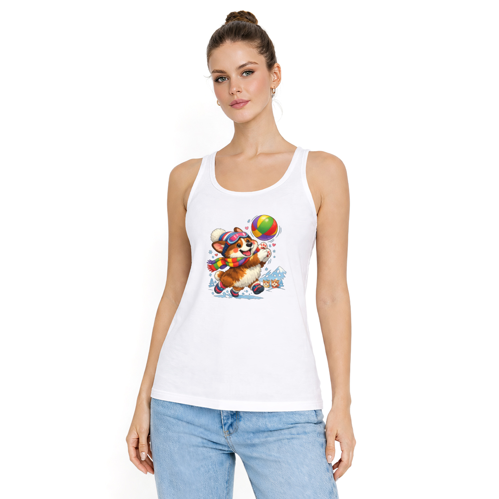 Teamwork Makes The Snow Work Playful Sporty Corgi Illustration Tank Top