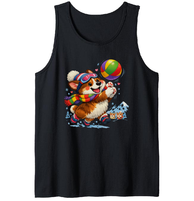Teamwork Makes The Snow Work Playful Sporty Corgi in a Snowy Scene Tank Top