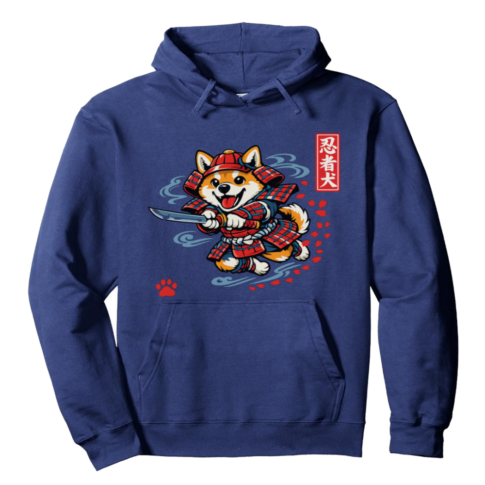 Shiba Samurai Pullover Hoodie - Gift for Shiba Inu and Japanese Art Fans