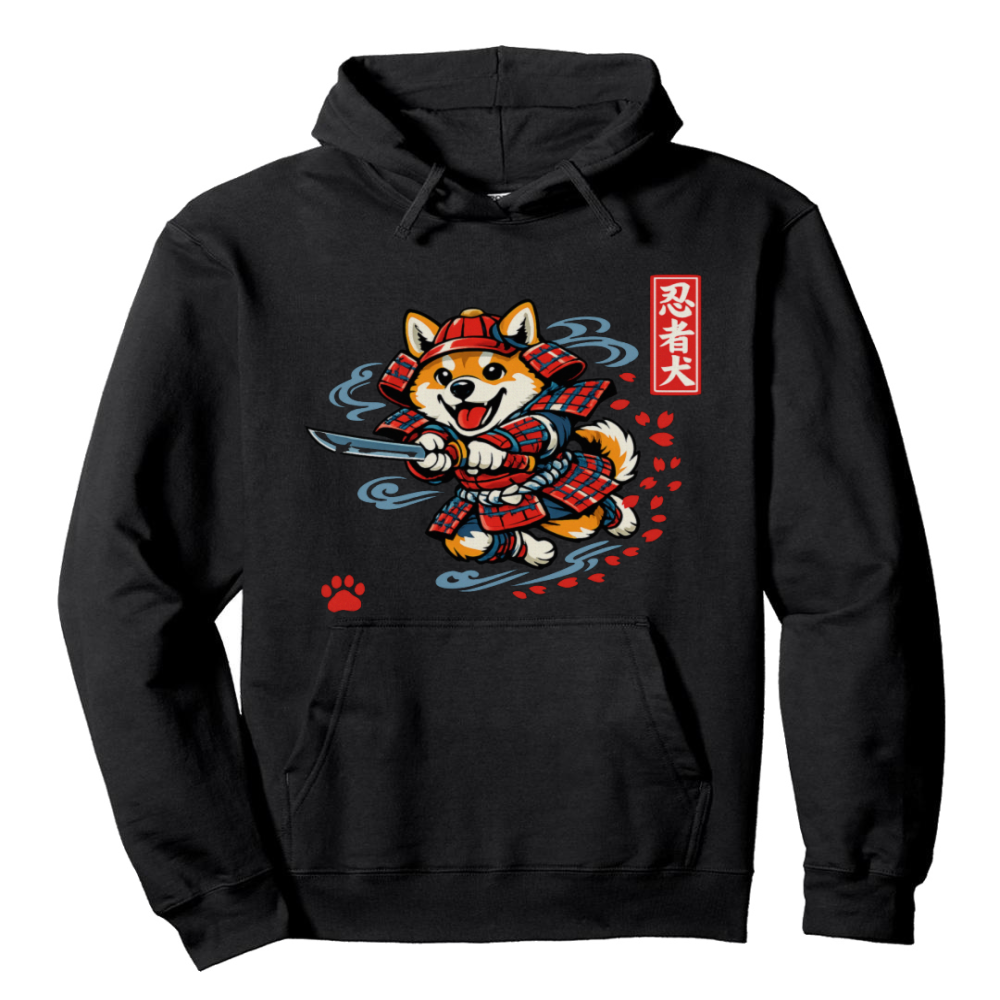 Shiba Samurai Pullover Hoodie - Gift for Shiba Inu and Japanese Art Fans