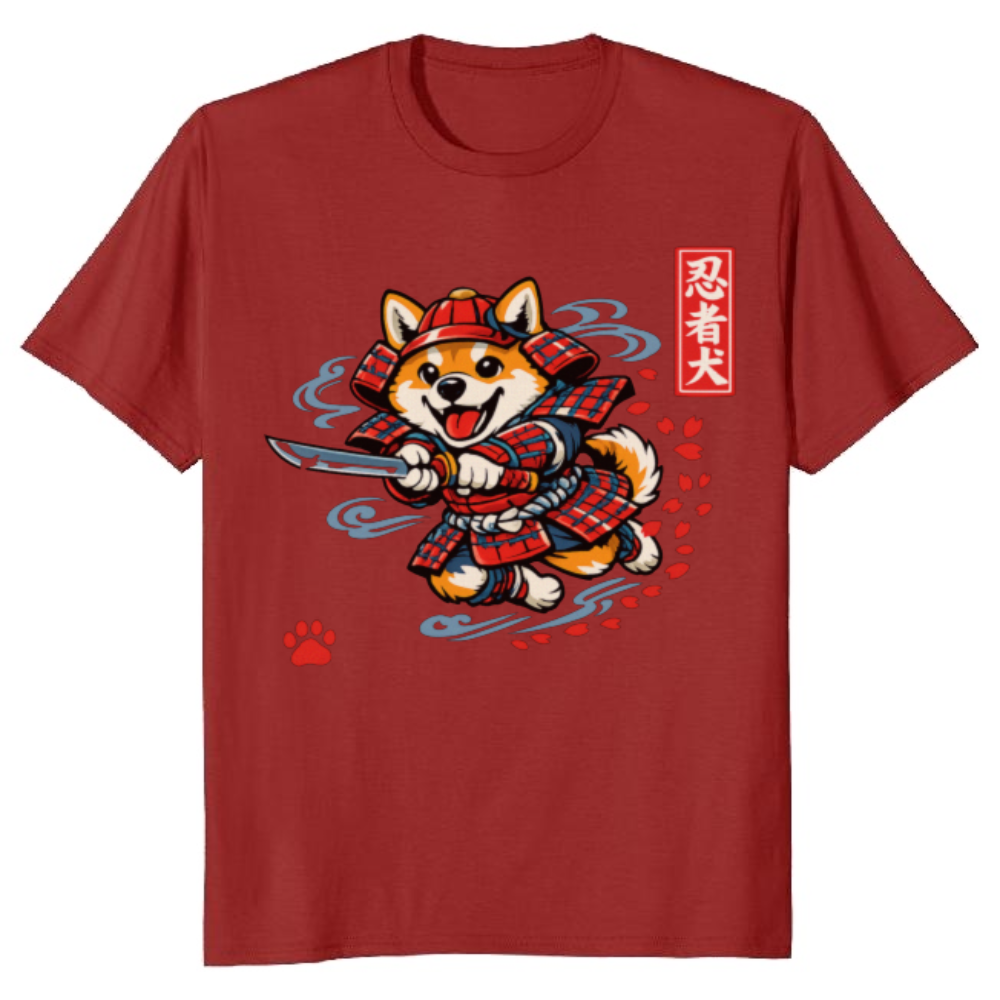 Manga Shiba Samurai in a Playful Pounce Graphic T-Shirt