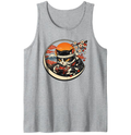 Ukiyo-e Otaku Neko Gamer Amid Rolling Waves Tank Top