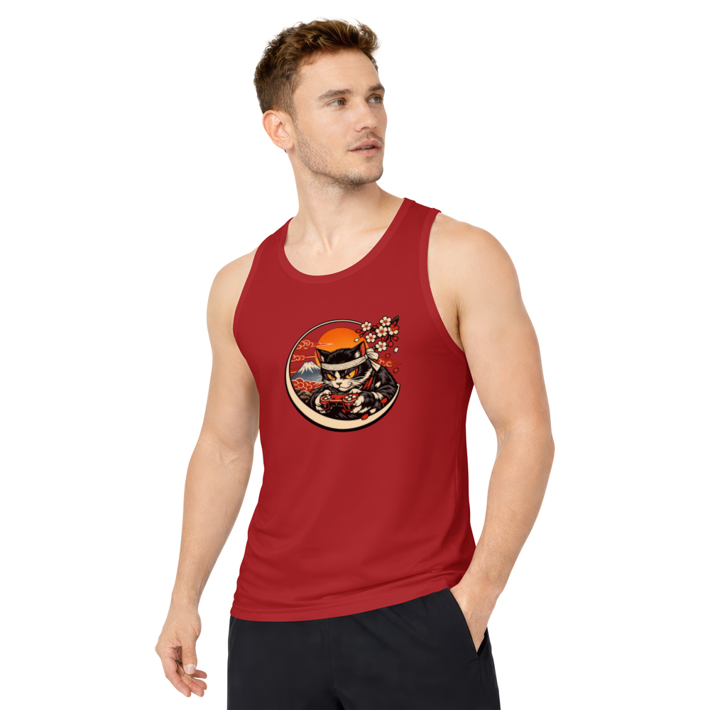 Ukiyo-e Otaku Neko Gamer Amid Rolling Waves Tank Top