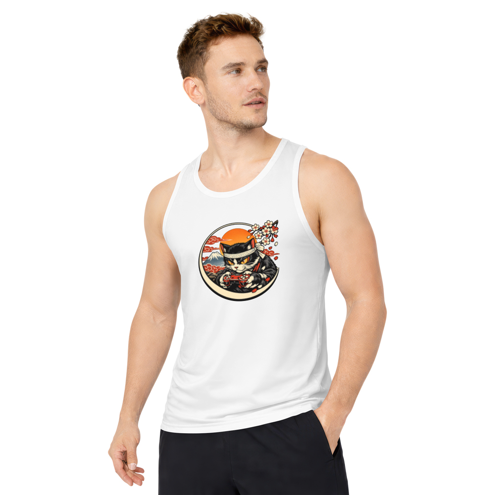Ukiyo-e Otaku Neko Gamer Amid Rolling Waves Tank Top