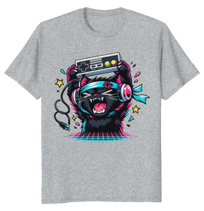 Anime Otaku Cat Neon Rage Quit T-Shirt - Retro Gamers And Anime Fans