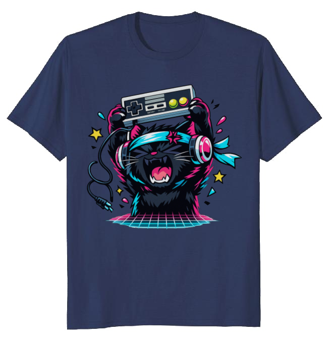 Rage Quit Synthwave Gamer Cat Graphic T-Shirt