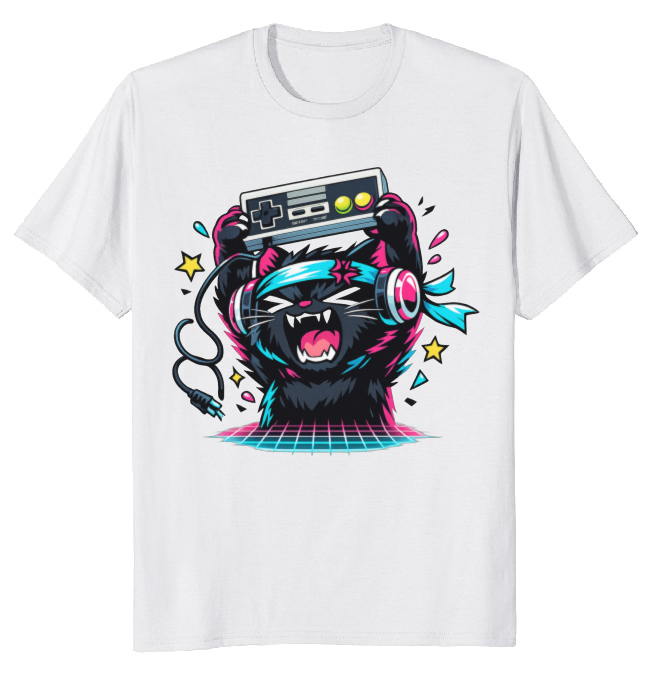 Anime Otaku Cat Neon Rage Quit T-Shirt - Retro Gamers And Anime Fans