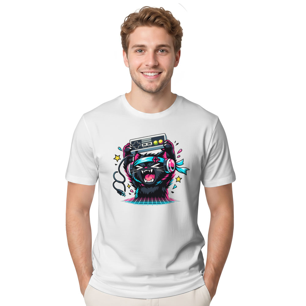 Anime Otaku Cat Neon Rage Quit T-Shirt - Retro Gamers And Anime Fans
