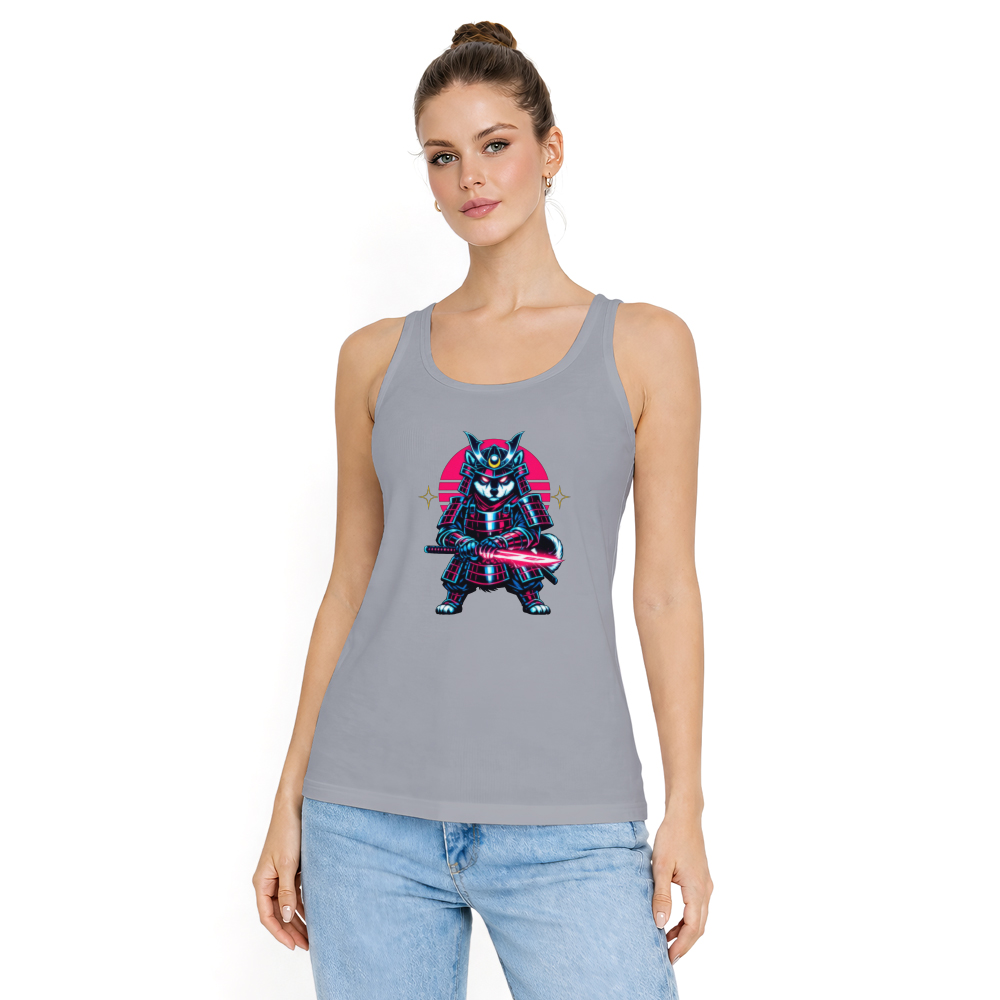 Synthwave Shiba Ronin in Neon Armor Tank Top