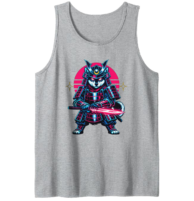 Shiba Samurai Neon Ronin Synthwave Tanktop - Gamers And Anime Fans