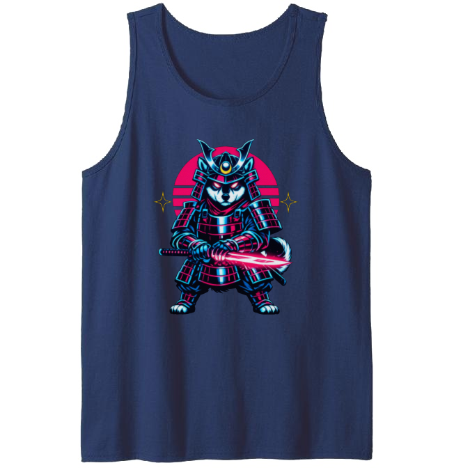 Shiba Samurai Neon Ronin Synthwave Tanktop - Gamers And Anime Fans