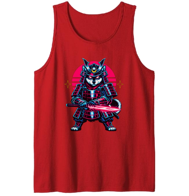 Shiba Samurai Neon Ronin Synthwave Tanktop - Gamers And Anime Fans
