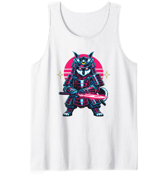 Shiba Samurai Neon Ronin Synthwave Tanktop - Gamers And Anime Fans