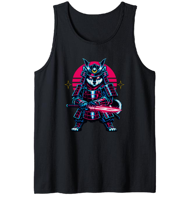 Shiba Samurai Neon Ronin Synthwave Tanktop - Gamers And Anime Fans