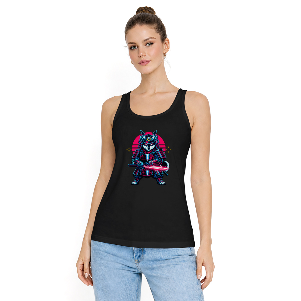 Shiba Samurai Neon Ronin Synthwave Tanktop - Gamers And Anime Fans