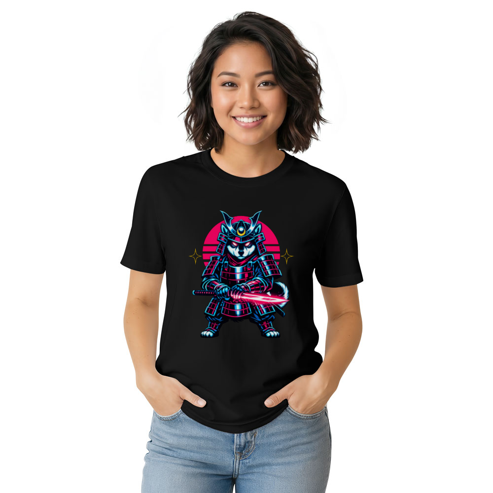 Synthwave Shiba Ronin Under Neon City Lights Graphic T-Shirt