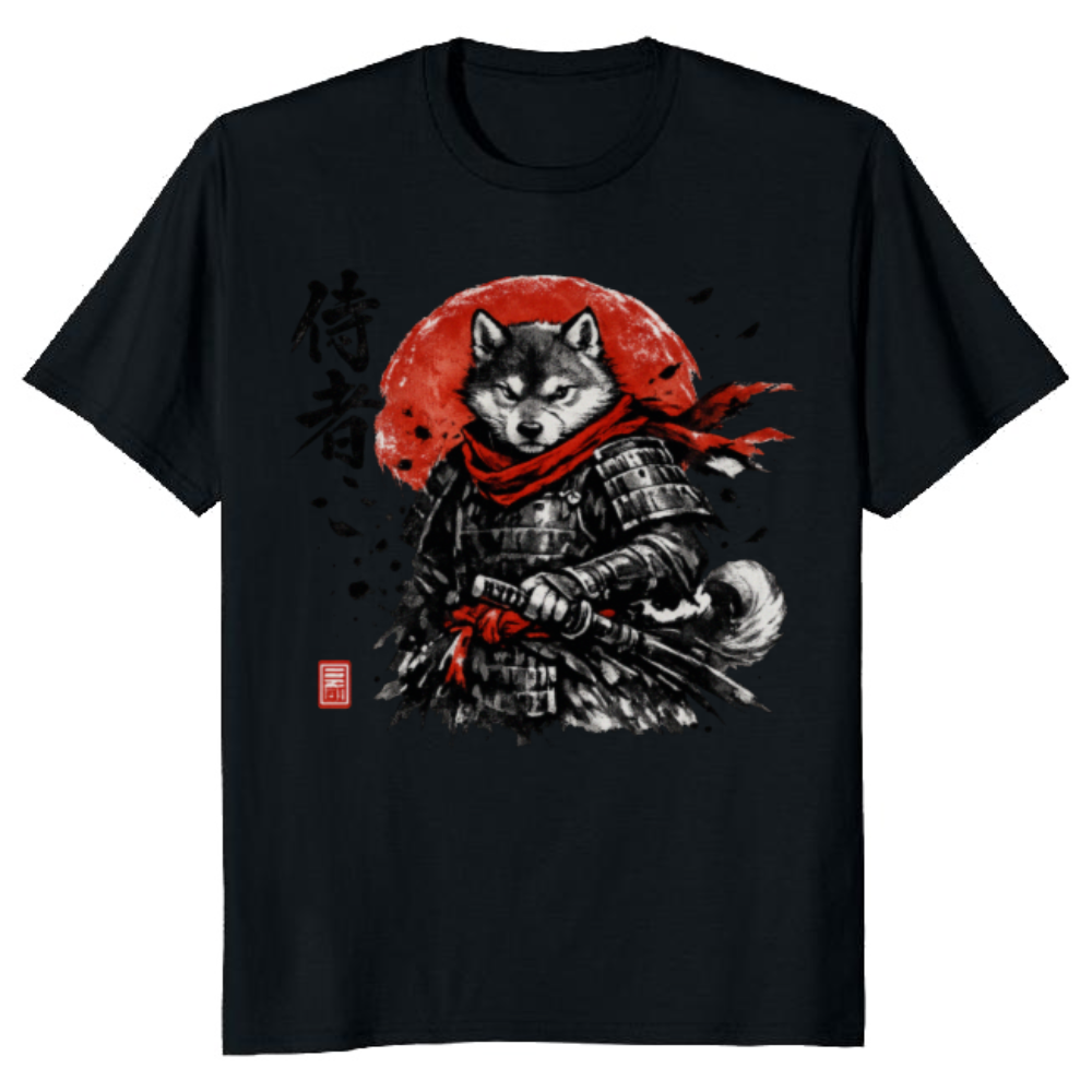 Sumi-e Shiba Ronin Under the Rising Sun Graphic T-Shirt