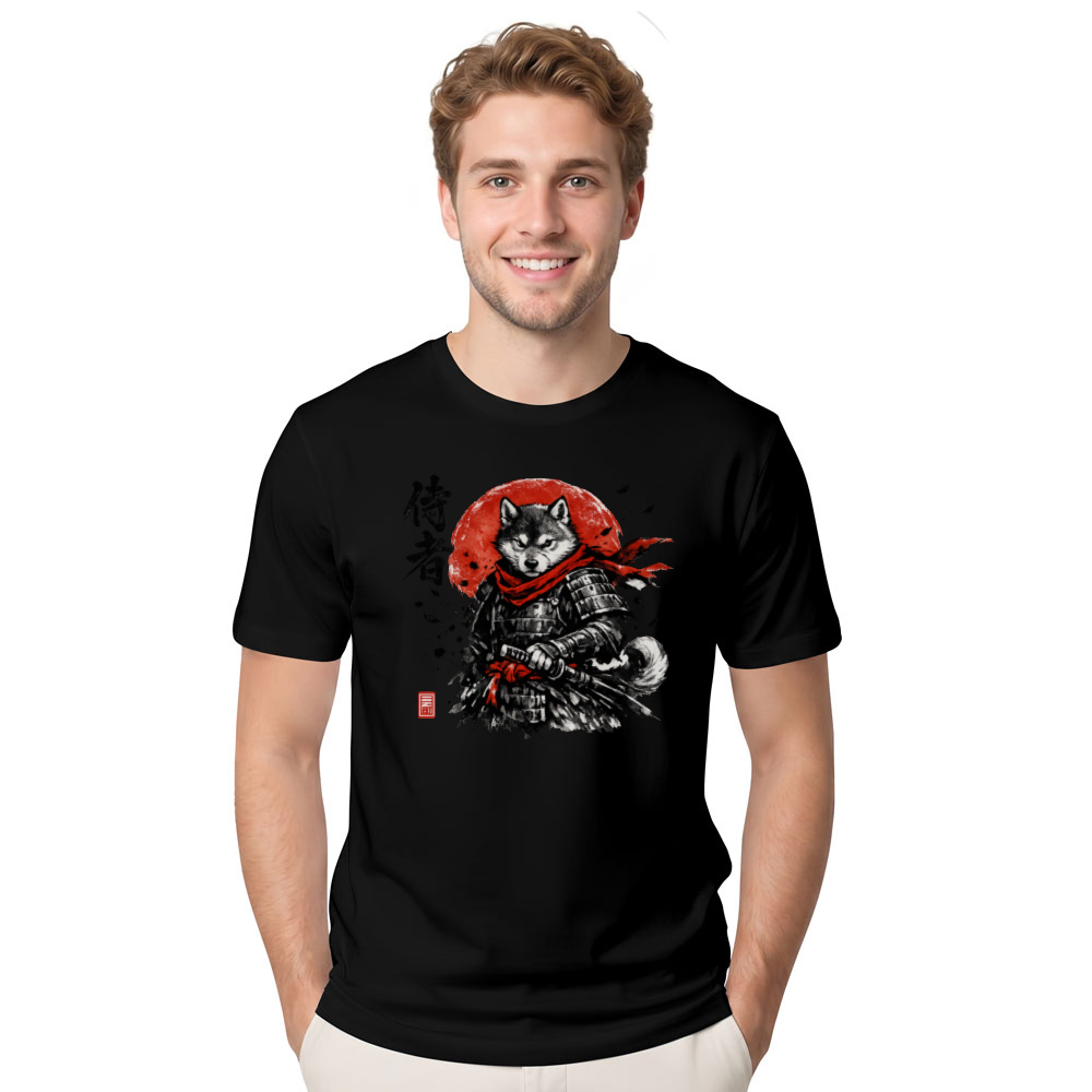 Sumi-e Shiba Ronin Under the Rising Sun Graphic T-Shirt