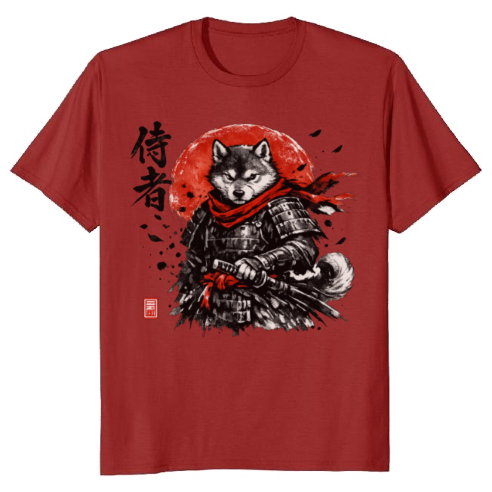 Sumi-e Shiba Ronin Under the Rising Sun Graphic T-Shirt