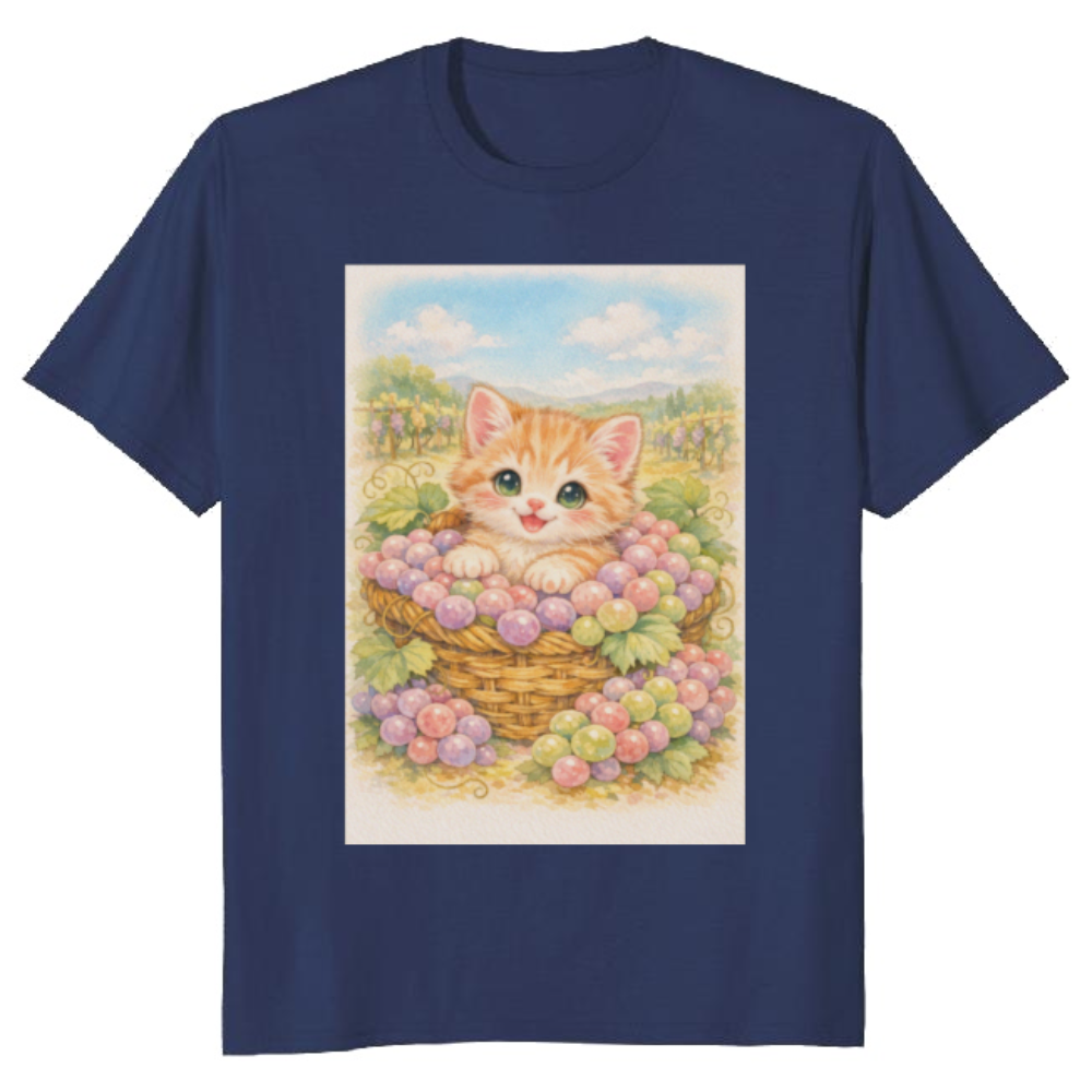 Vintage Pastel Kitten in a Grape Basket T-Shirt