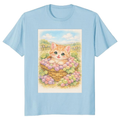 Vintage Pastel Kitten in a Grape Basket Illustration Graphic T-Shirt