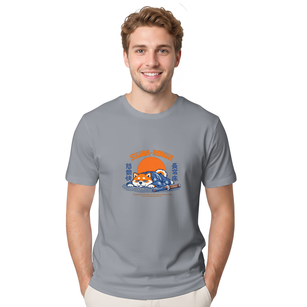 Retro Lazy Shiba Ronin Illustration Graphic T-Shirt