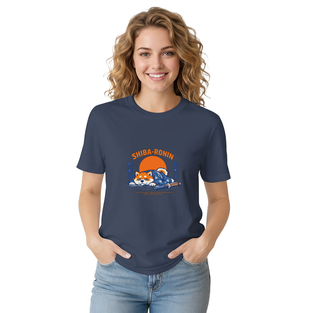 Retro Lazy Shiba Ronin Illustration Graphic T-Shirt