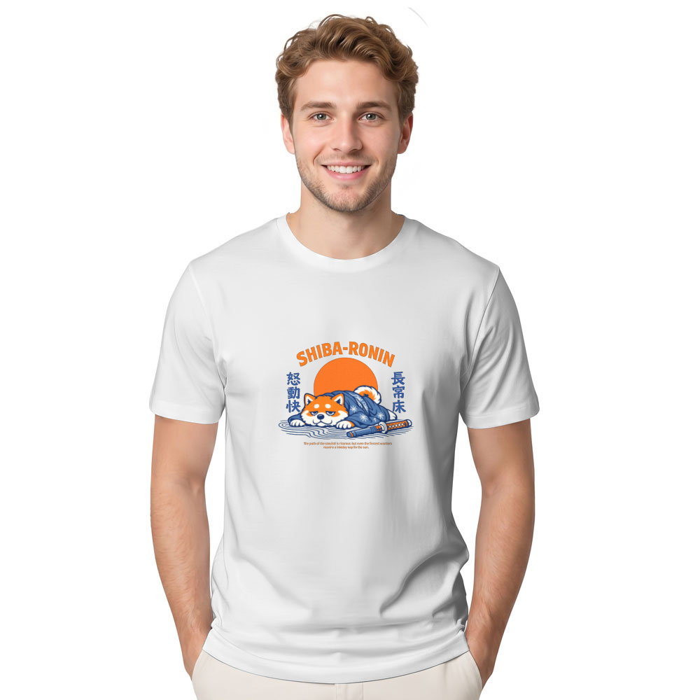 Retro Lazy Shiba Ronin Illustration Graphic T-Shirt
