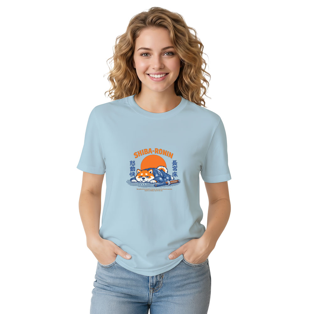 Retro Lazy Shiba Ronin Illustration Graphic T-Shirt