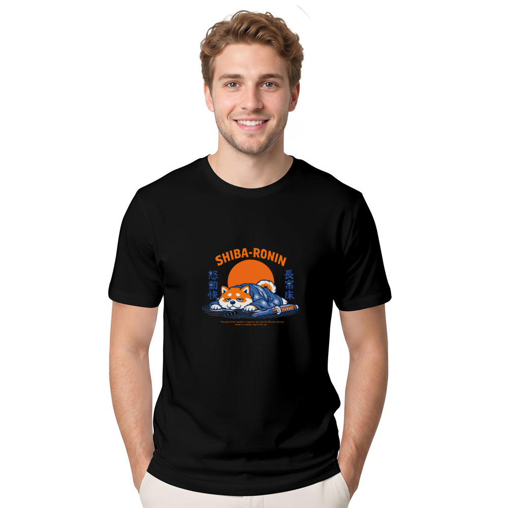 Retro Lazy Shiba Ronin Illustration Graphic T-Shirt