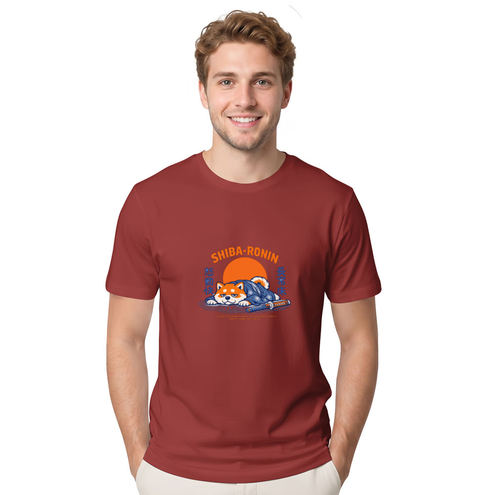 Retro Lazy Shiba Ronin Illustration Graphic T-Shirt