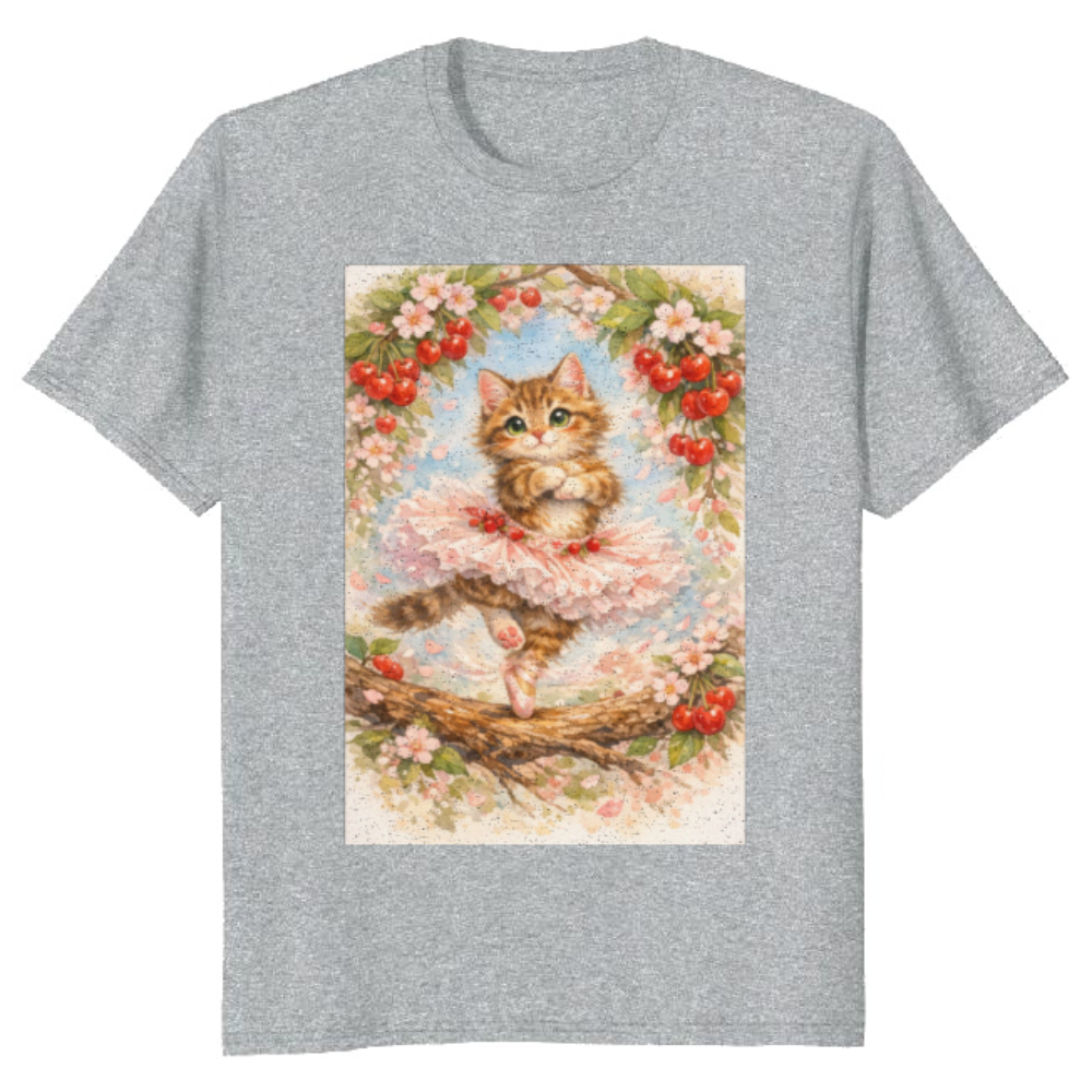 Vintage Watercolor Ballerina Kitten in a Pirouette Graphic T-Shirt