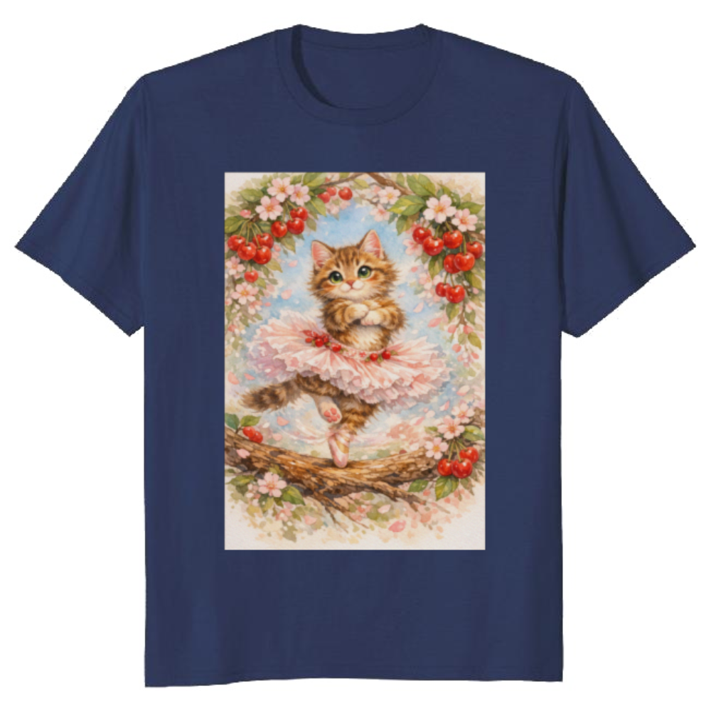 Vintage Watercolor Ballerina Kitten in a Pirouette Graphic T-Shirt