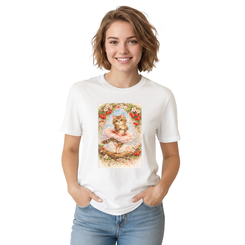 Watercolor Ballerina Kitten in a Graceful Pirouette Graphic T-Shirt