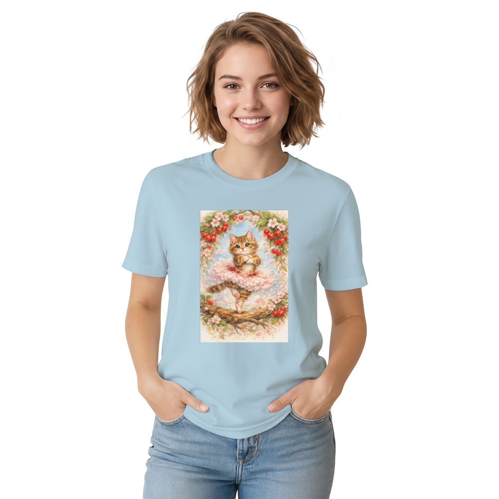 Vintage Watercolor Ballerina Kitten in a Pirouette Graphic T-Shirt