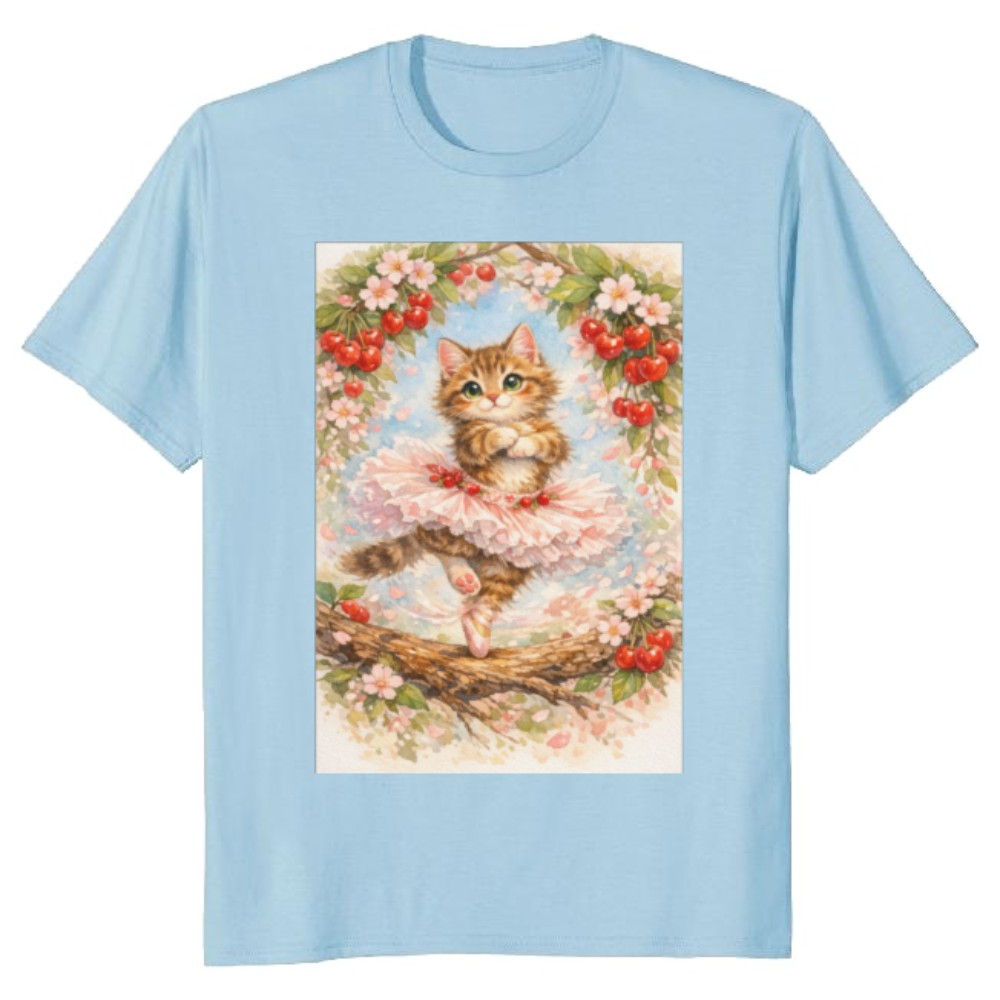 Vintage Watercolor Ballerina Kitten in a Pirouette Graphic T-Shirt