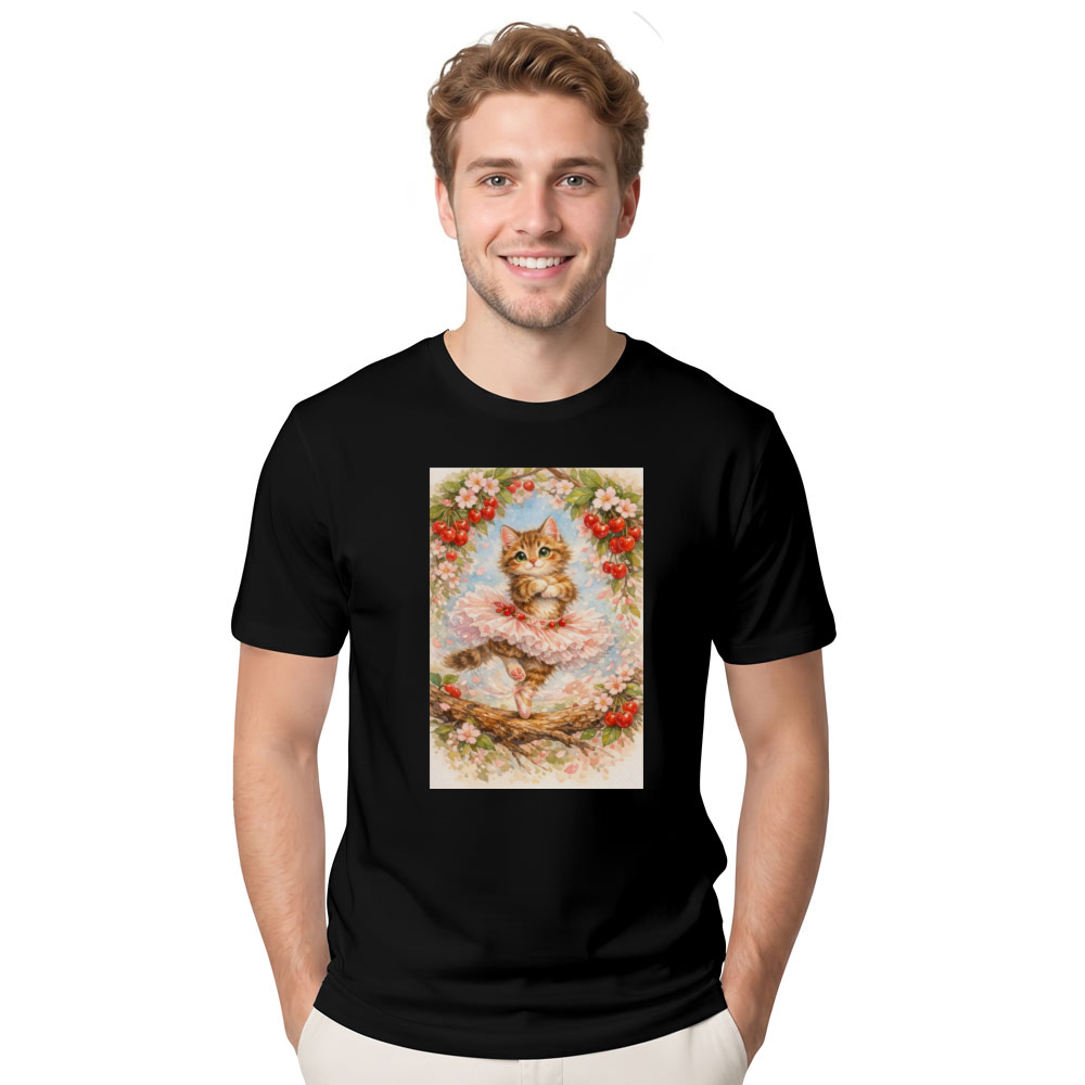 Vintage Watercolor Ballerina Kitten in a Pirouette Graphic T-Shirt