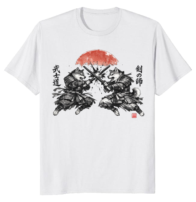 Shiba Samurai Sumi-e T-Shirt - Anime And Pop Culture Fans