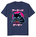 Retro Japanese Cat Neon Overdrive T-Shirt - Competitive Gamers & Retro Aesthetic Lovers