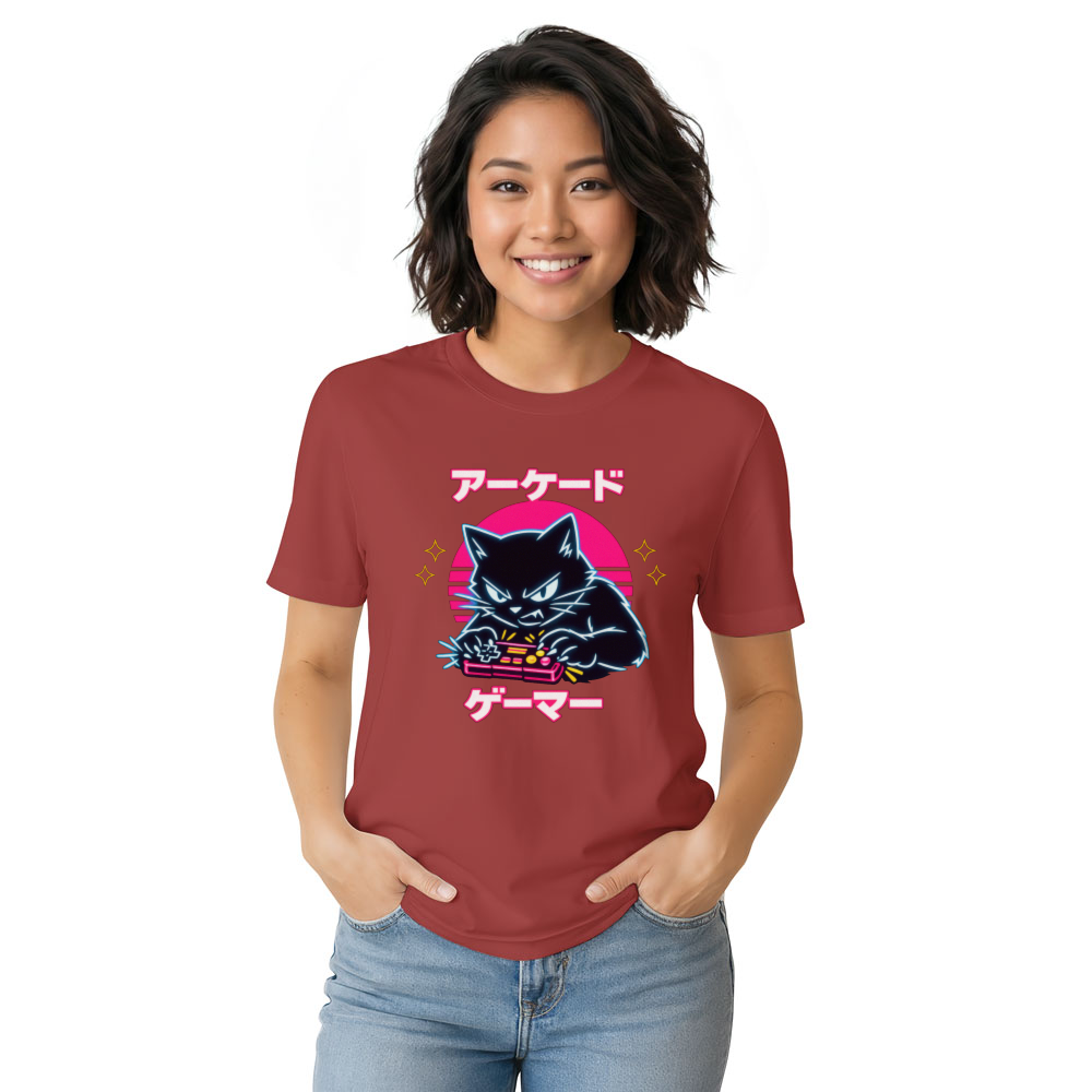 Retro Japanese Cat Neon Overdrive T-Shirt - Competitive Gamers & Retro Aesthetic Lovers