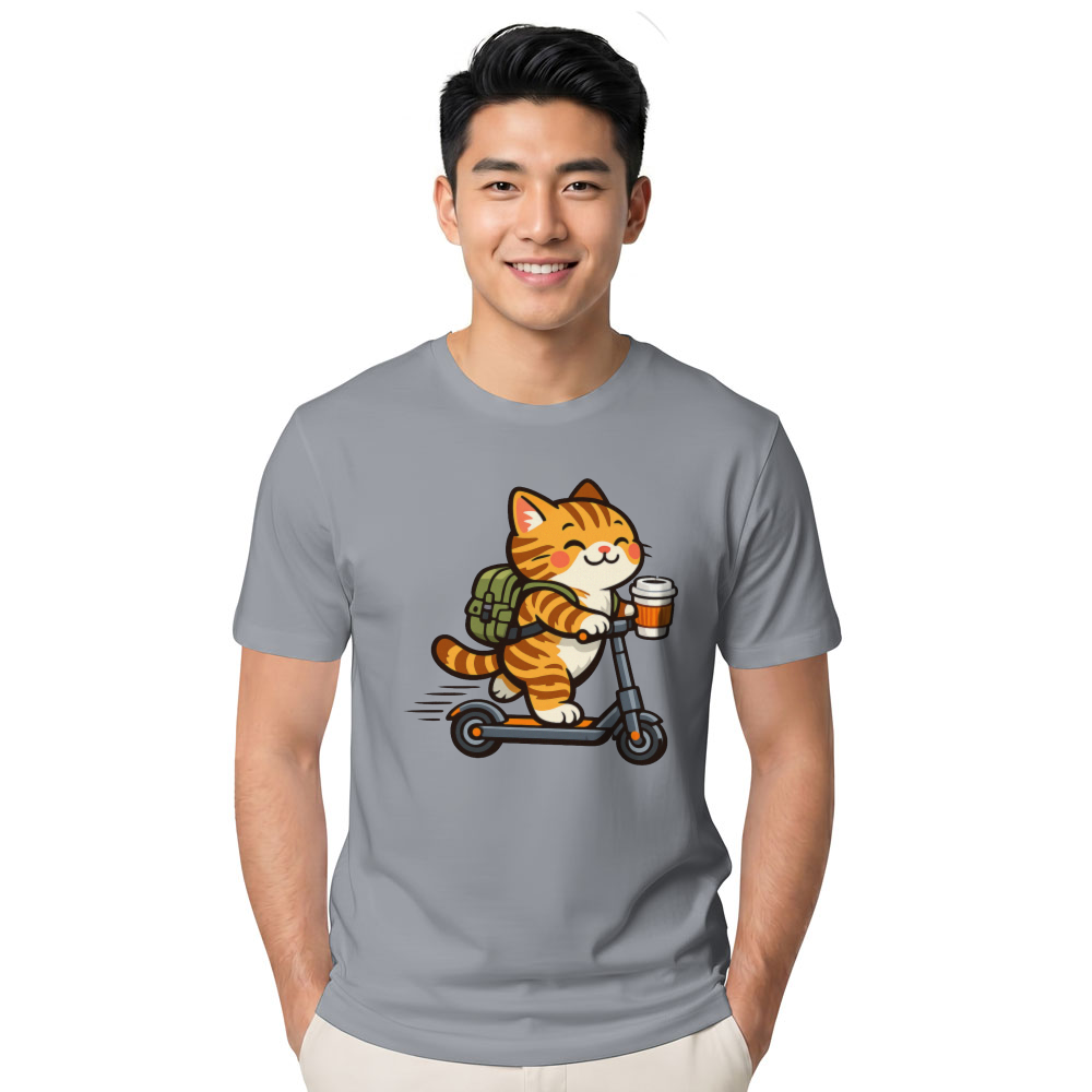 Happy Tabby Commuter T-Shirt - Gift for Coffee Lovers and Cat Owners