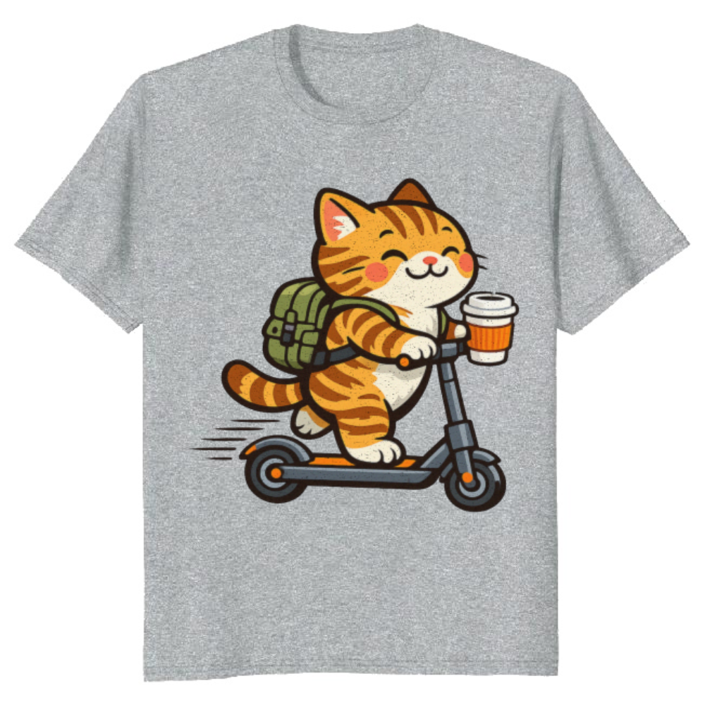 Happy Tabby Commuter T-Shirt - Gift for Coffee Lovers and Cat Owners