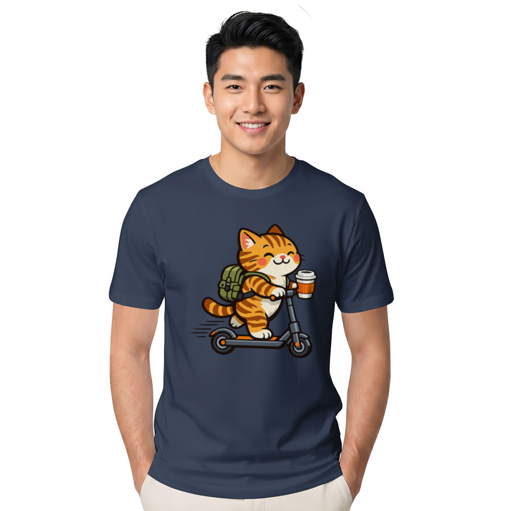 Kawaii Happy Tabby on a Morning Scooter Commute Graphic T-Shirt