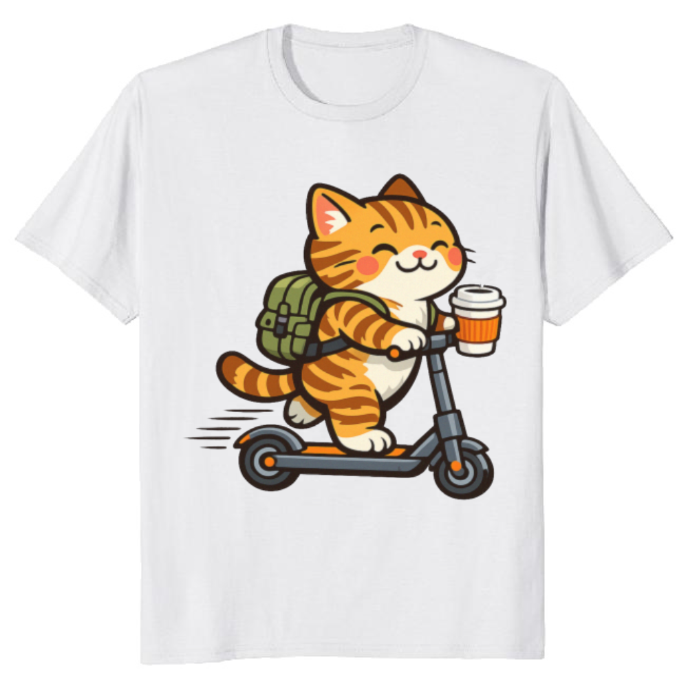 Happy Tabby Commuter T-Shirt - Gift for Coffee Lovers and Cat Owners