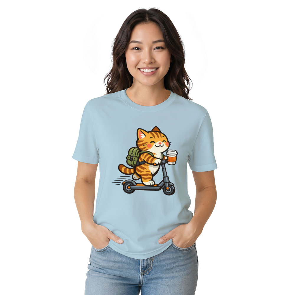Happy Tabby Commuter T-Shirt - Gift for Coffee Lovers and Cat Owners